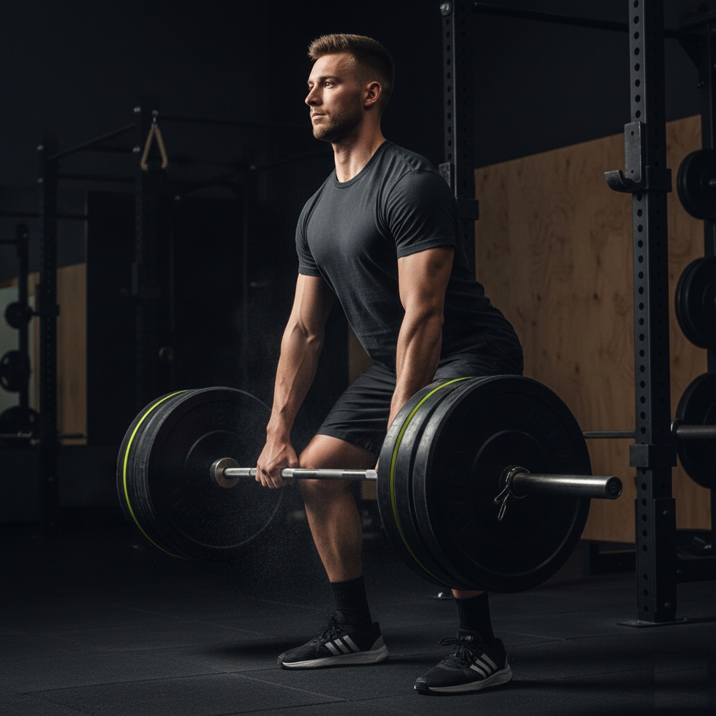 A member performing a deadlift with proper form during a Strength class.